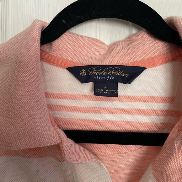 Brooks Brothers Pink and White Striped Polo Shirt size medium - Picture 3 of 5
